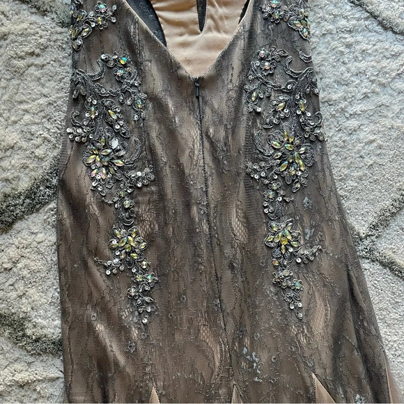 JVN BY JOVANI PROM PAGEANT FORMAL LONG MAXI DRESS GOWN silver nude cutout 2 - Picture 12 of 16